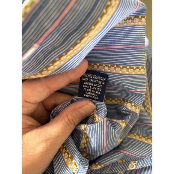 Robert Graham Men's Blue Stripe Embroidered Button-Up Long Sleeve Shirt Size XL - Picture 5 of 9